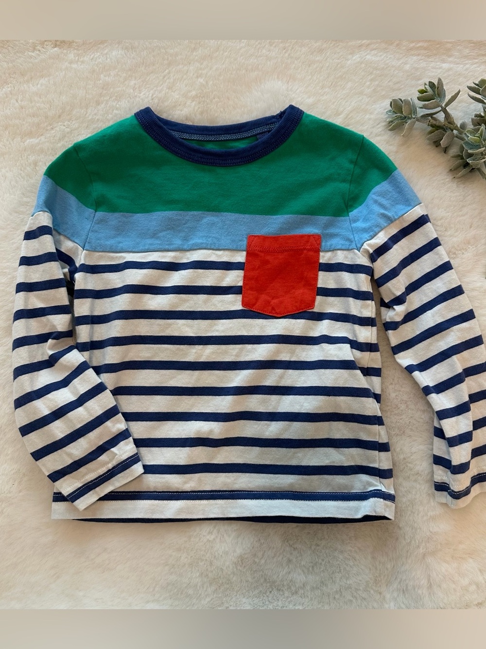 Mini Boden | EUC - Striped Long Sleeve Pocket Tee - Size 2/3 Yr